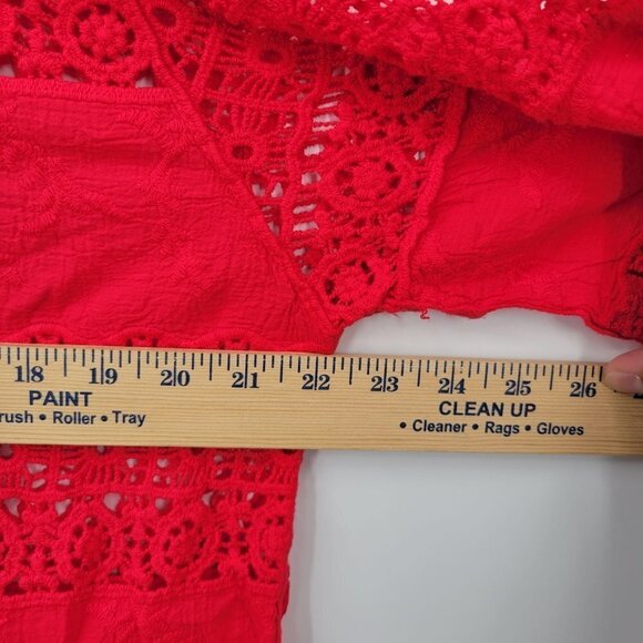 Plus Size Blouse Embroidered Crochet Crewneck Sheer 3/4 Sleeve 2XL Womens Red - Picture 11 of 12